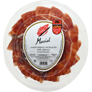 Jamón 100% ibérico de bellota loncheado español (corte cuchillo) 80gr. Marcial