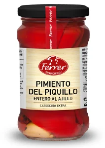 Pimiento del piquillo entero al ajillo frasco 290gr. Ferrer